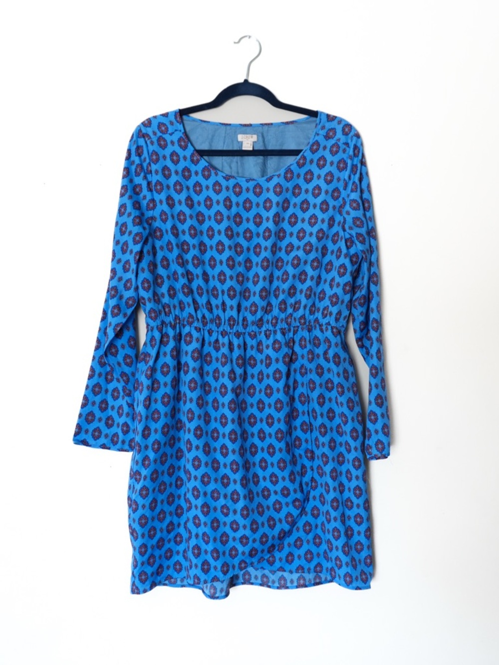 J. Crew Medallion Tulip Hem Cinched Elastic Waist Blue Dress